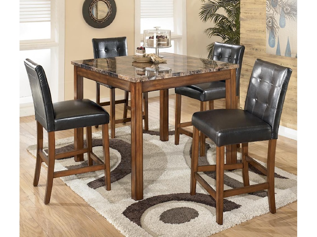 Signature Design By Ashley Theo 5 Piece Square Counter Height Table Set With Bar Stools Royal Furniture Pub Table And Stool Sets