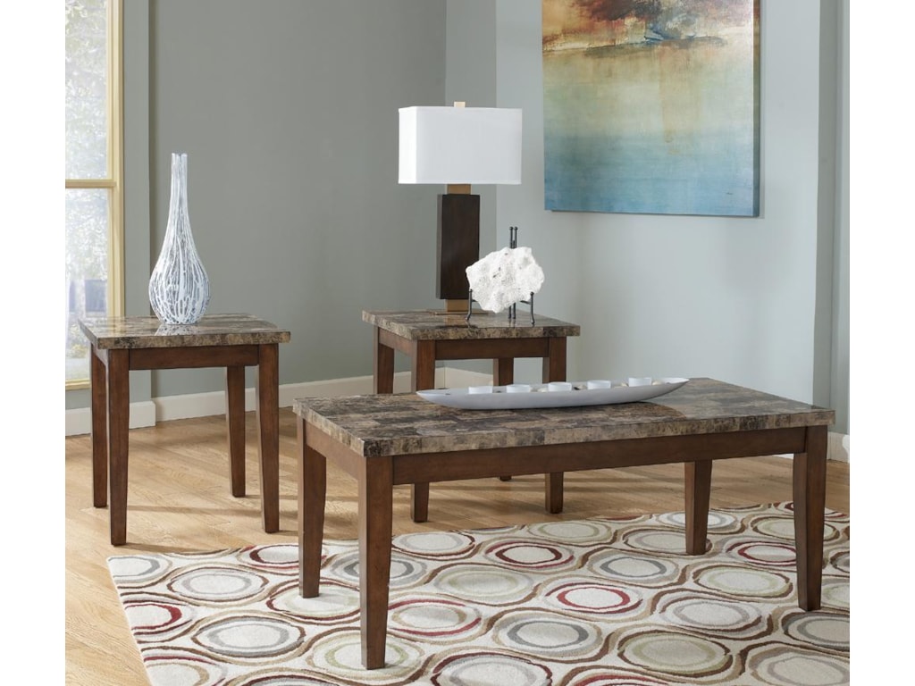 Signature Design By Ashley Theo 3 In 1 Pack Of Occasional Tables Theo 3 In 1 Pack Of Occasional Tables With Faux Marble Tops By Signature Design Ashley