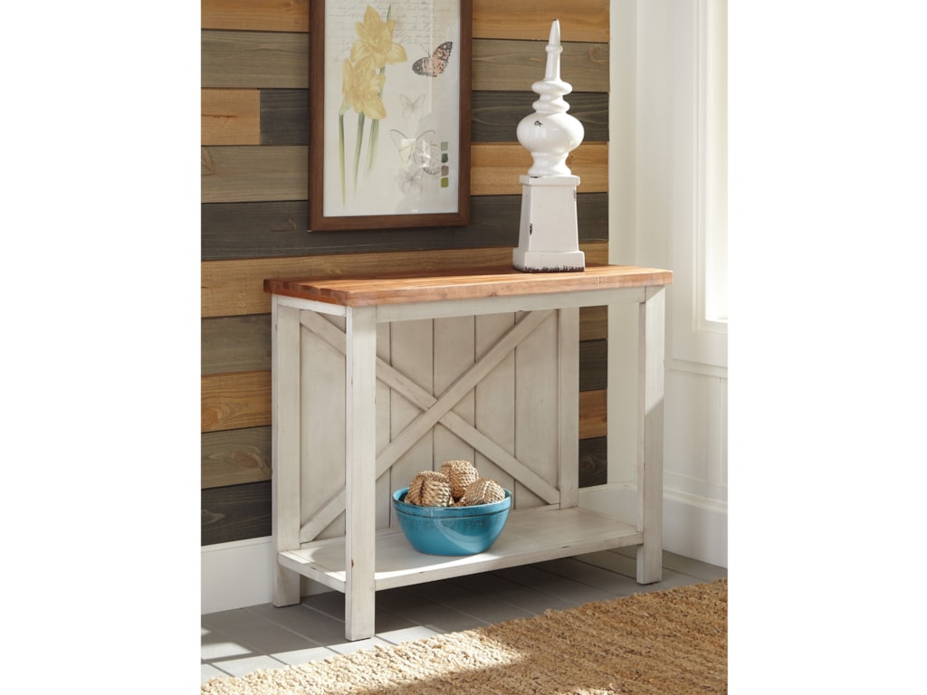 Abramsland Farmhouse Console Sofa Table With Two Tone Finish By Signature Design Ashley At Household Furniture