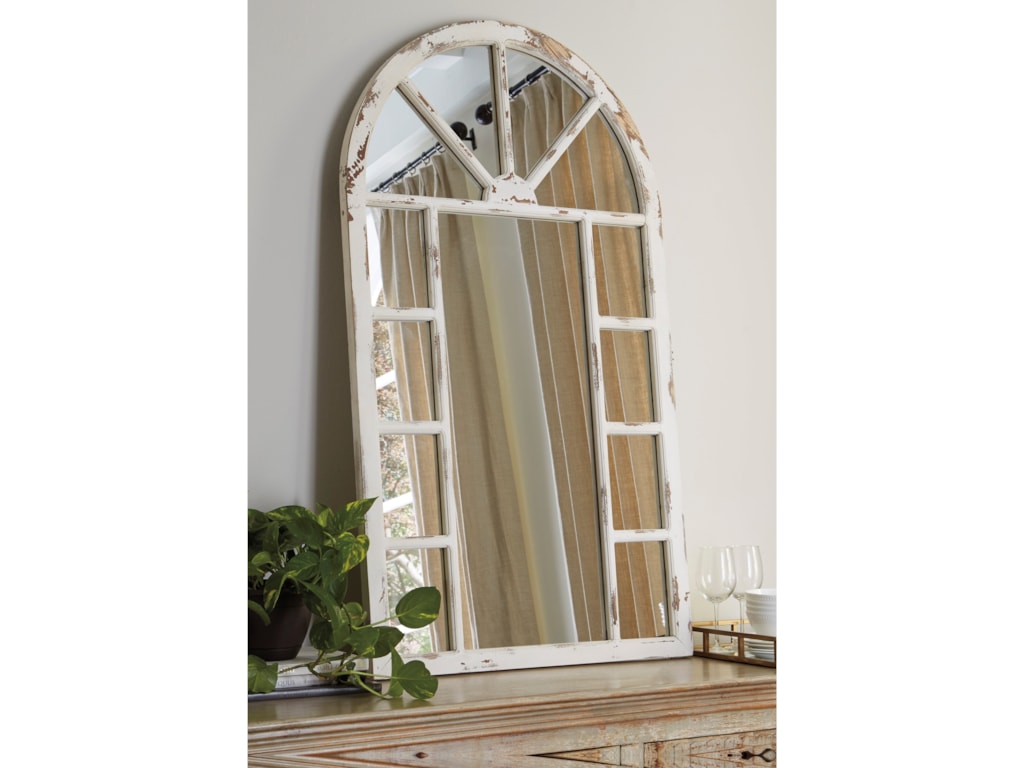 Signature Design By Ashley Accent Mirrors Divakar Antique White Accent Mirror In Arched Window Design Royal Furniture Wall Mirrors