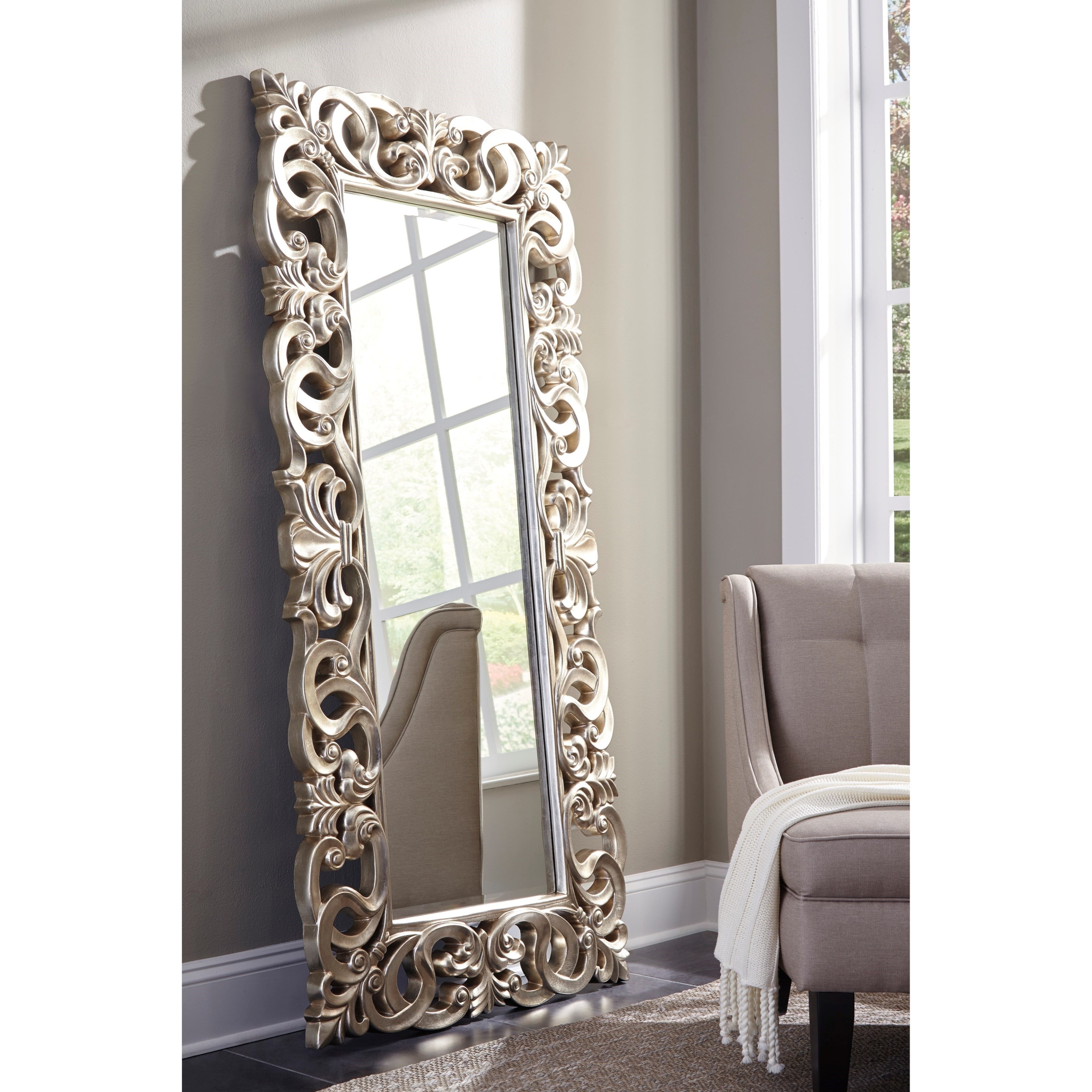 Signature Design by Ashley Accent Mirrors A8010123 Lucia Antique Silver  Finish Accent Mirror Story  Lee Furniture Floor Mirrors