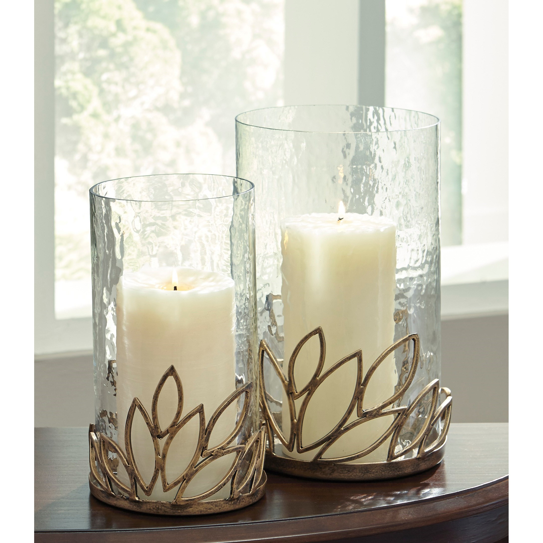 2 Pieces Silver Ashley Furniture Signature Design Contemporary Assorted Sizes Odele Glass And Metal Candle Holder Set Home Kitchen Home Décor