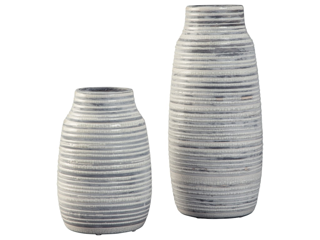Signature Design By Ashley Accents Donaver Gray White Vase Set Royal Furniture Vases Urns