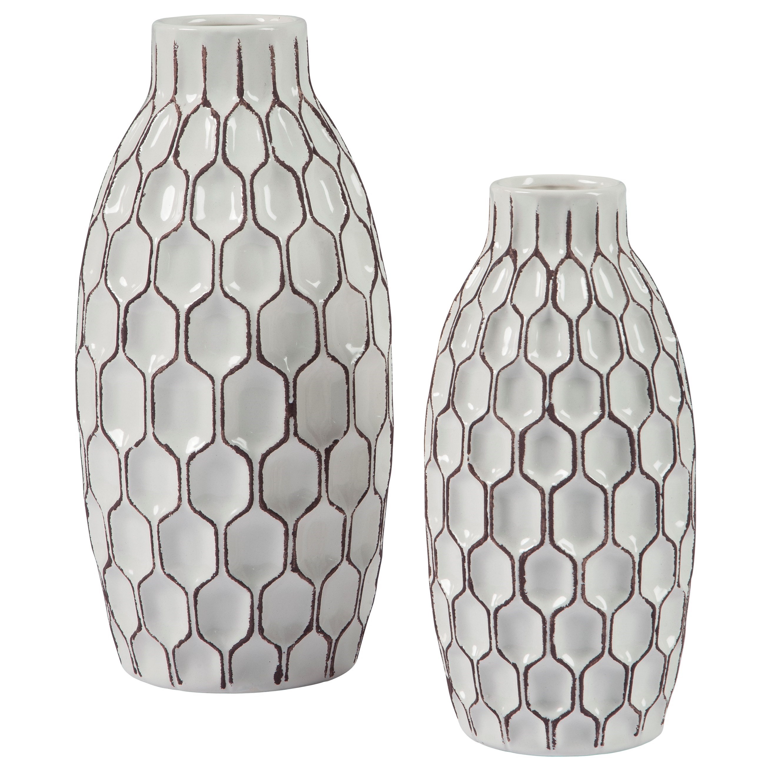 Signature Design By Ashley Accents 2 Piece Dionna White Vase Set