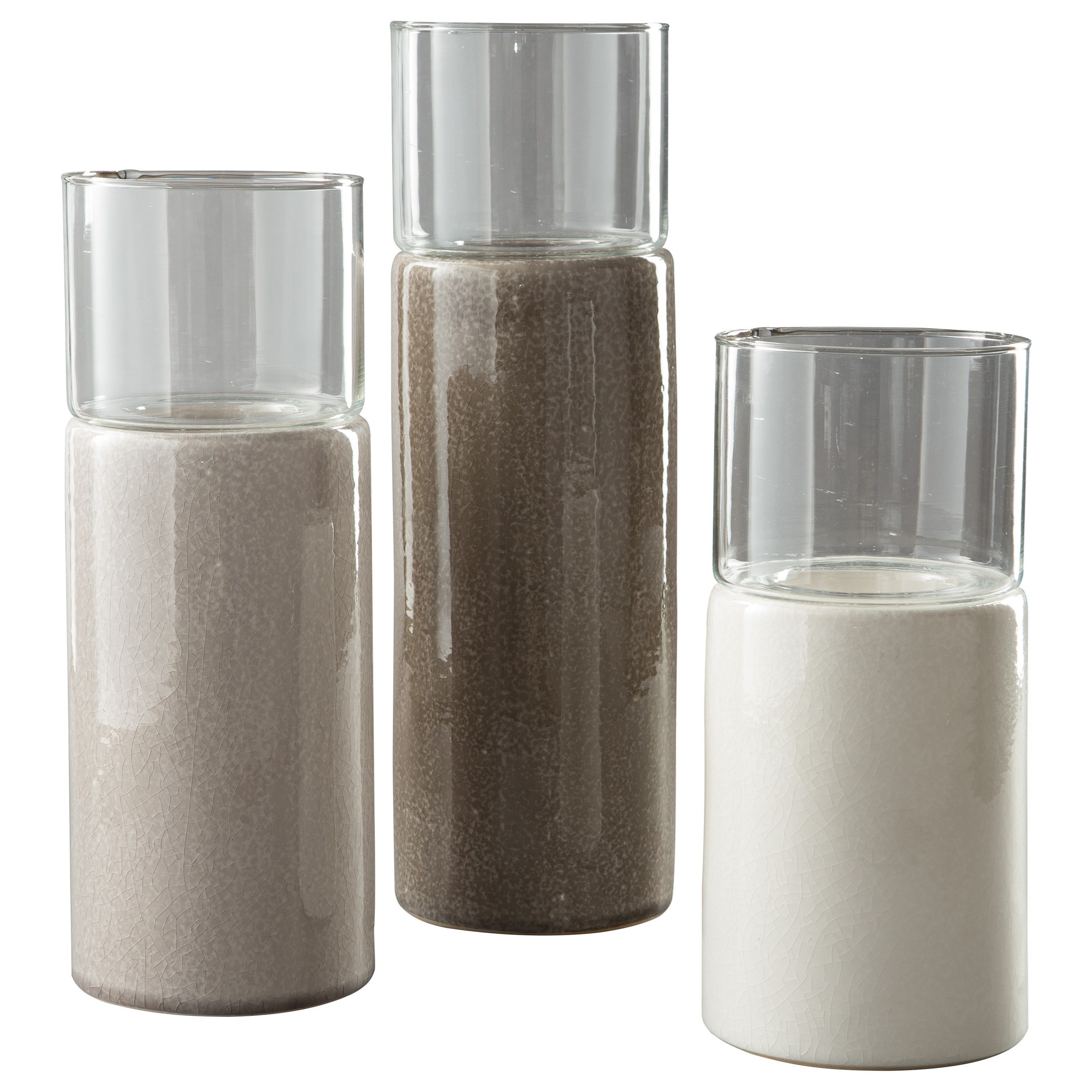 Ashley Signature Design Accents A2000352 Deus Gray White Brown Candle Holder Set Dunk Bright Furniture Candle
