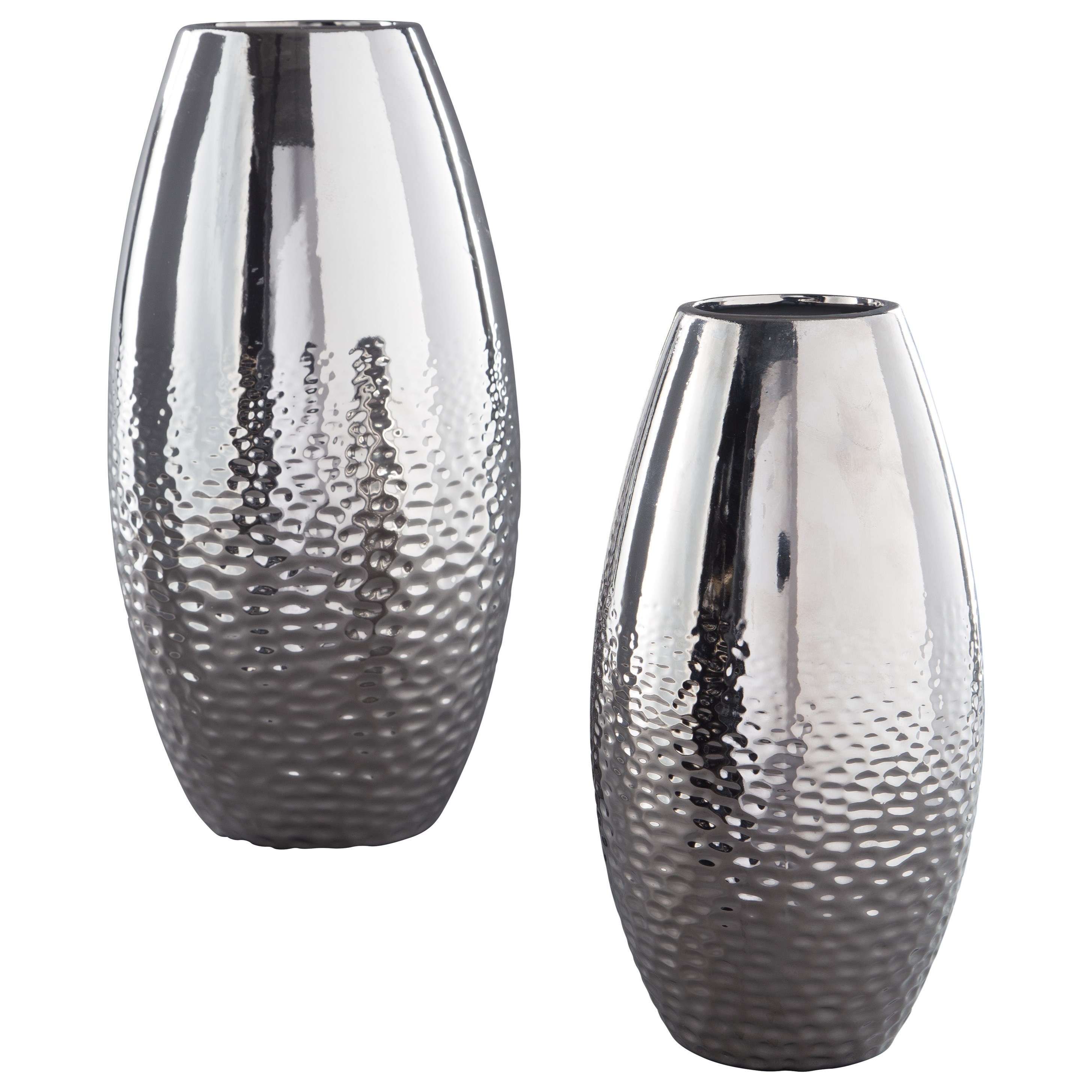 Signature Design By Ashley Accents Dinesh Silver Finish Vase Set