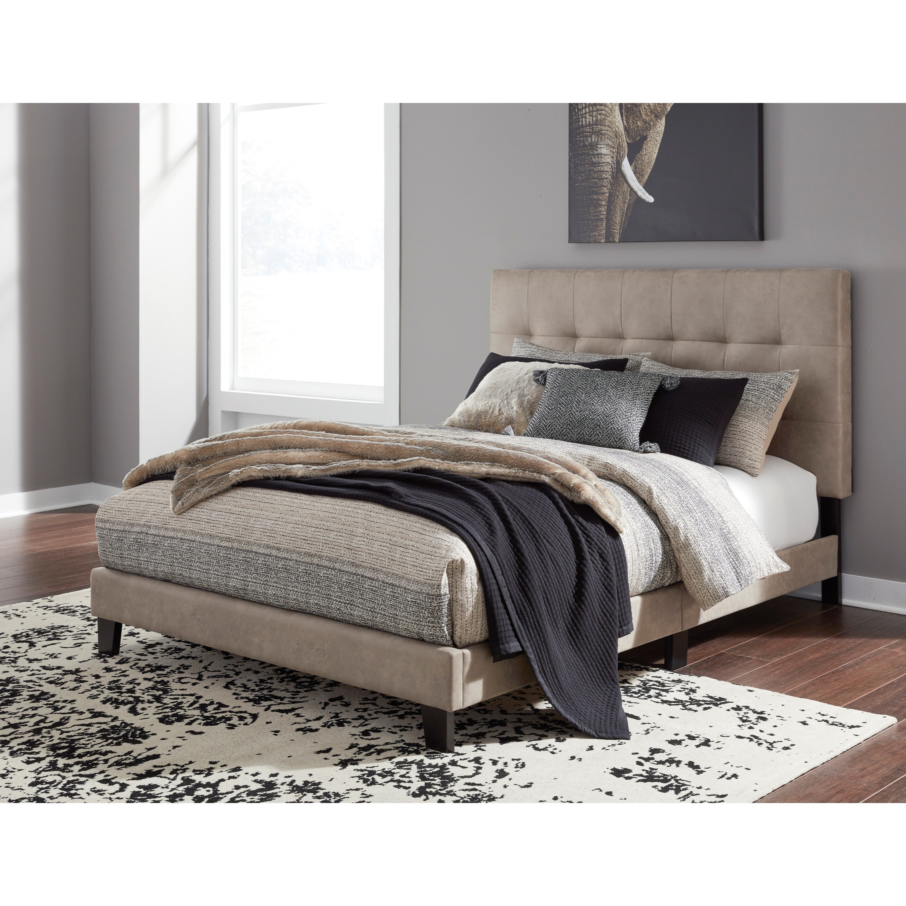 Vendor 3 Adelloni B080 681 Queen Upholstered Bed With Tufted Headboard In Light Brown Faux Leather Becker Furniture Upholstered Beds
