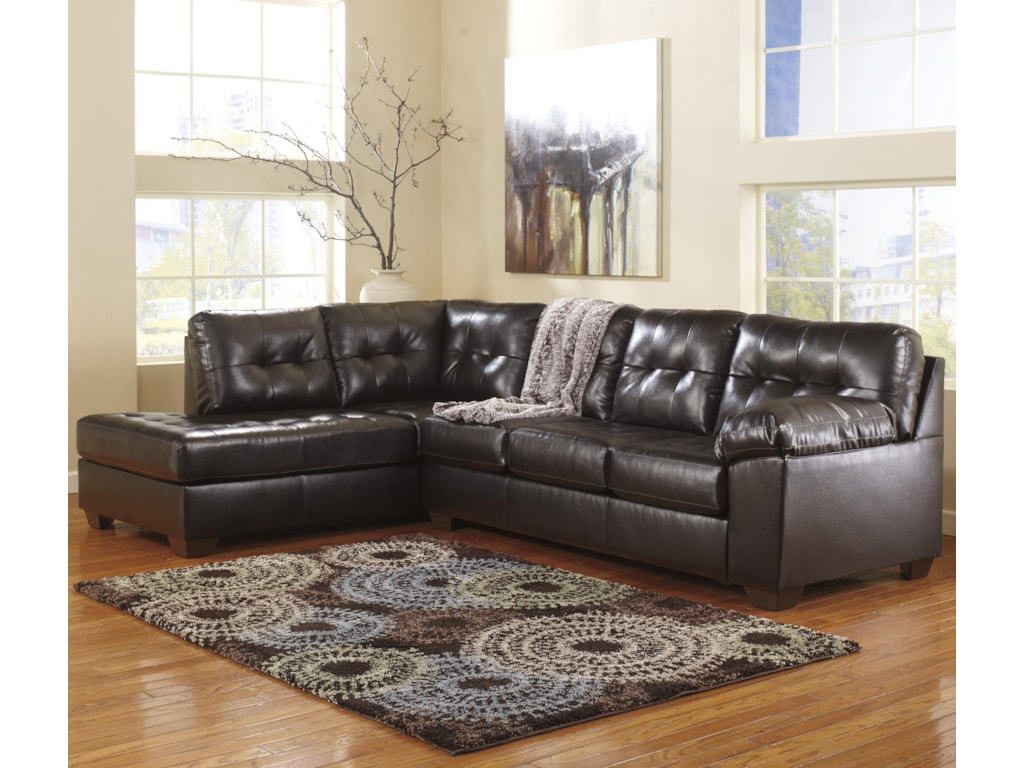 Alliston Durablend Chocolate Sectional W Left Chaise Tufting By Signature Design Ashley At Furniture And Liancemart