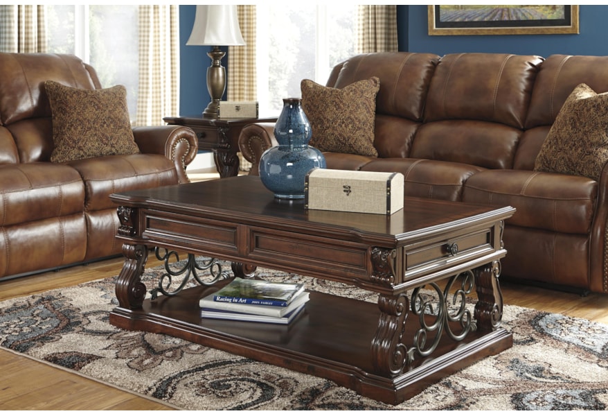 Ashley Signature Design Alymere T869 9 Traditional Lift Top Cocktail Table With 2 Drawers 1 Shelf Dunk Bright Furniture Cocktail Or Coffee Table