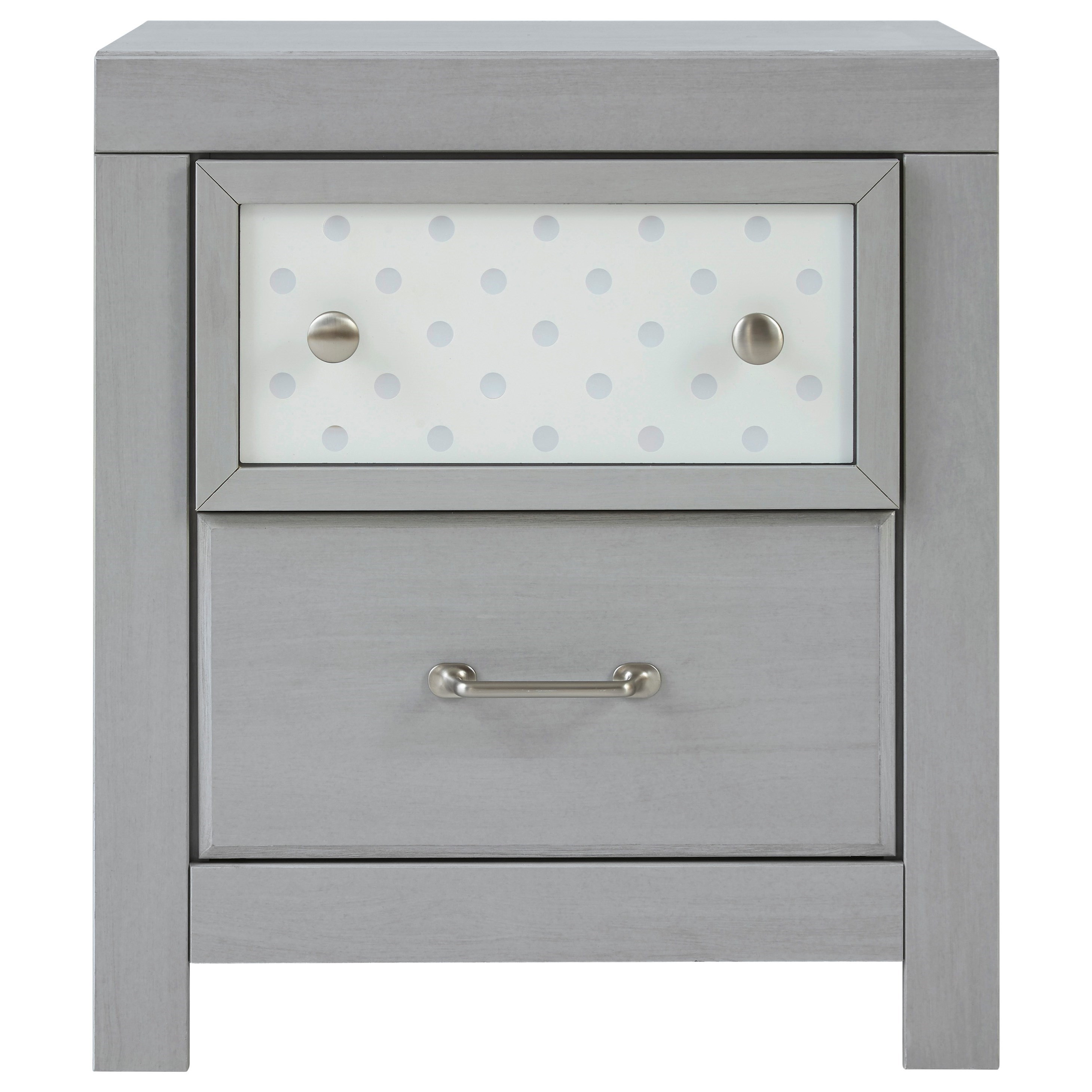 Signature Design Arcella 2 Drawer Nightstand With Usb Charging And Reversible Panel Fisher Home Furnishings Nightstands