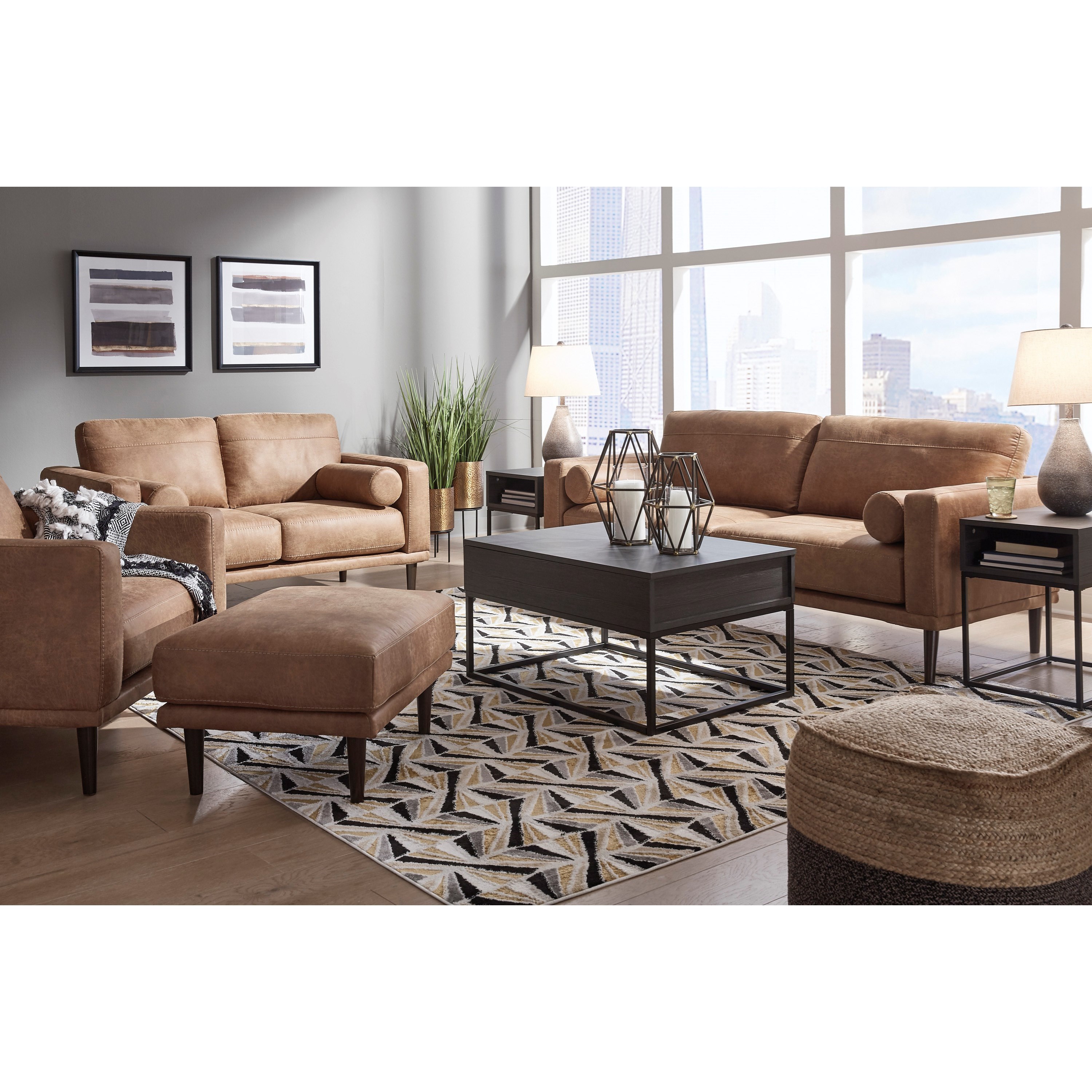 Signature Design By Ashley Arroyo 8940138 Mid Century Modern Faux Leather Sofa Furniture And Appliancemart Sofas