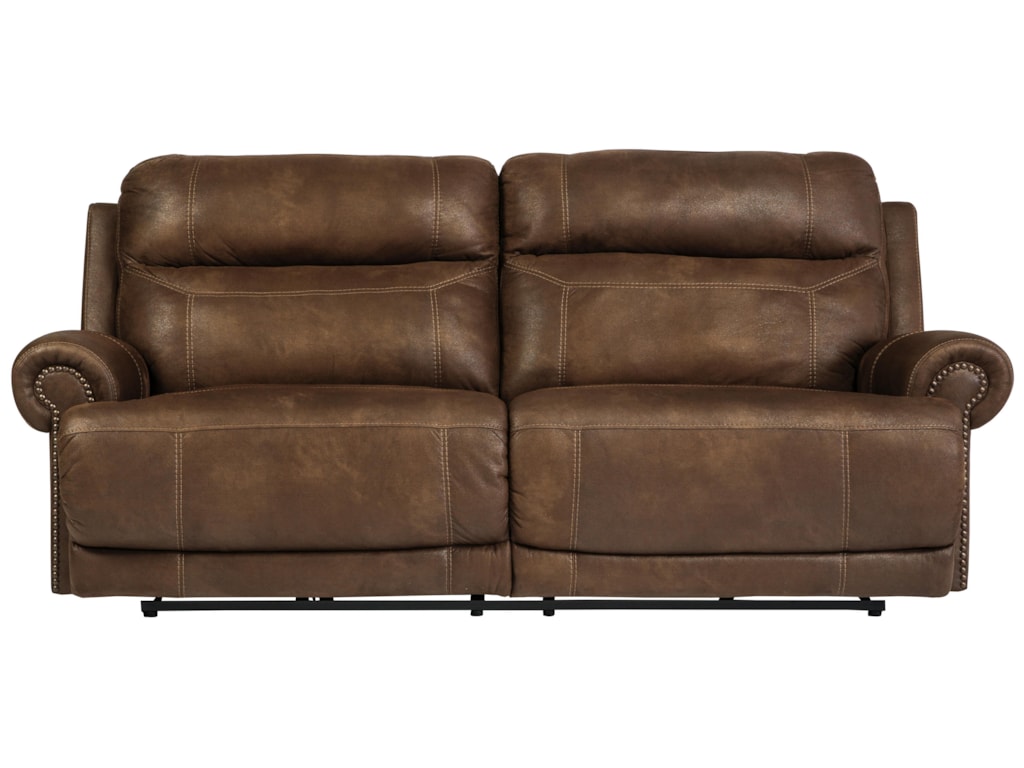 Austere Brown 2 Seat Reclining Sofa With Rolled Arms And Nailhead Trim By Ashley Signature Design At Johnny Janosik