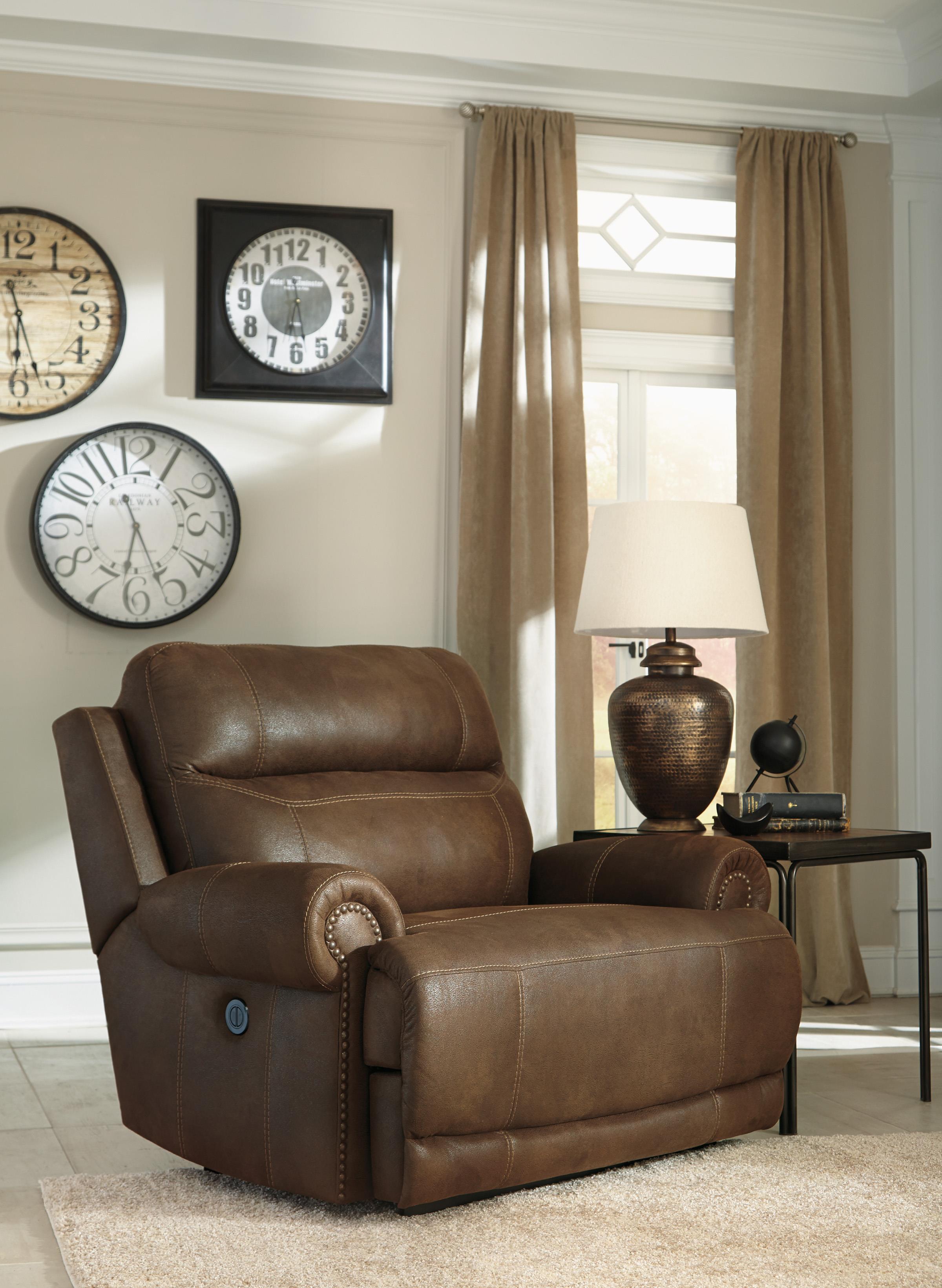 Signature Design By Ashley Austere Brown Zero Wall Power Wide Recliner With Rolled Arms Nailhead Trim Value City Furniture Three Way Recliners