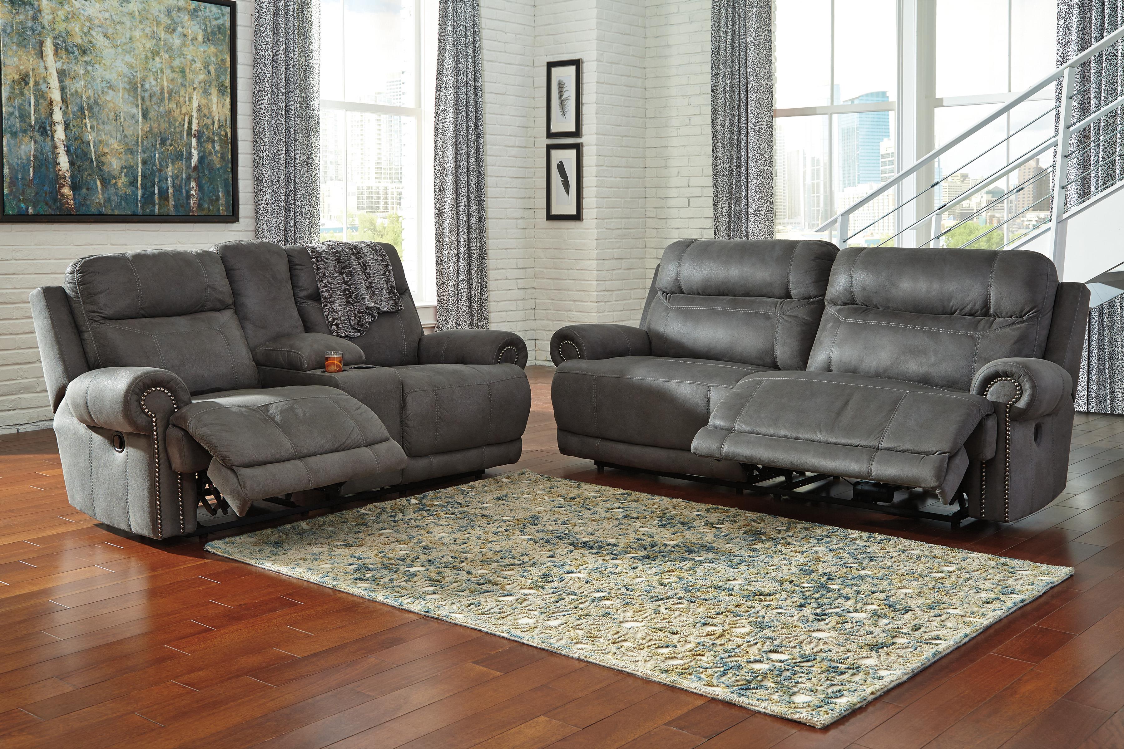 Signature Design By Ashley Austere Gray Double Reclining Loveseat W Console Wayside Furniture Reclining Love Seats