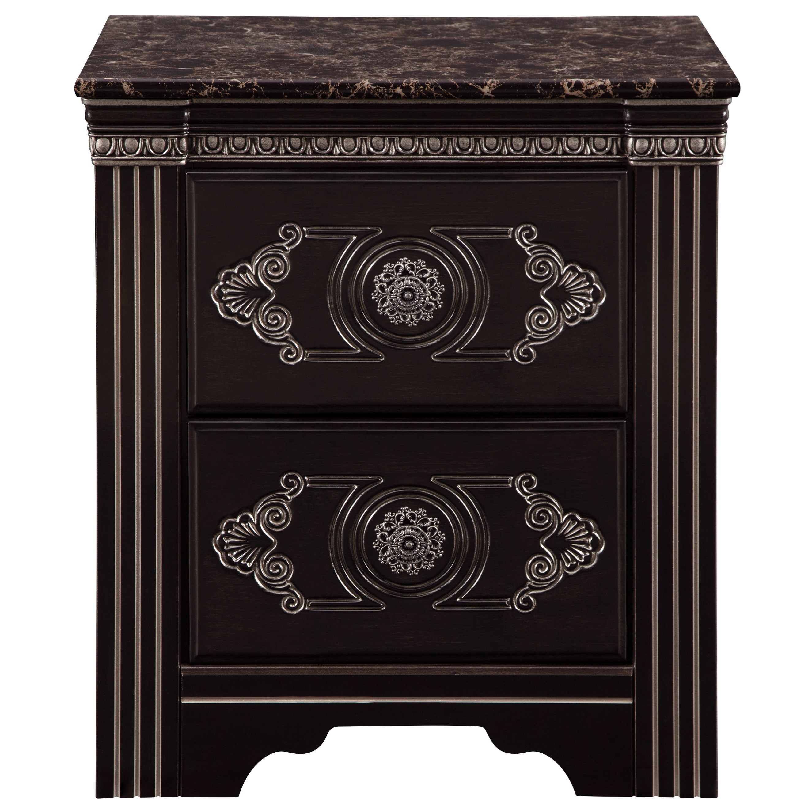 Signature Design By Ashley Banalski B342 92 Traditional 2 Drawer Nightstand With Faux Marble Top And Usb Qi Wireless Charger Northeast Factory Direct Nightstands