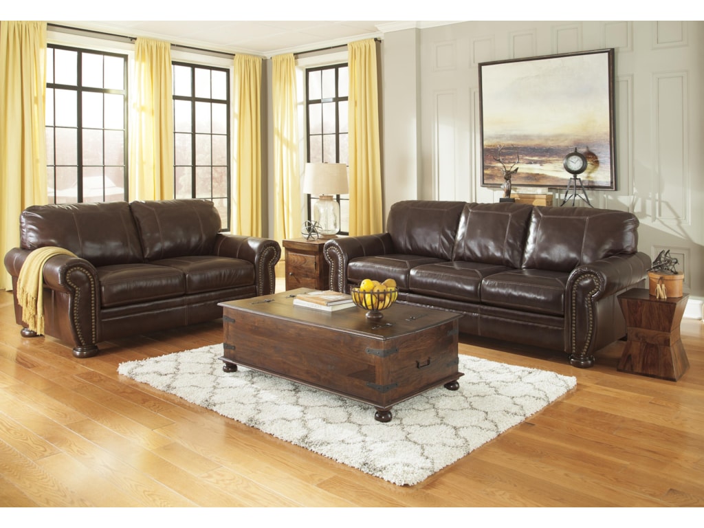 Signature Design By Ashley Banner Traditional Leather Match Sofa Signature Design By Ashley Banner Traditional Leather Match Sofa