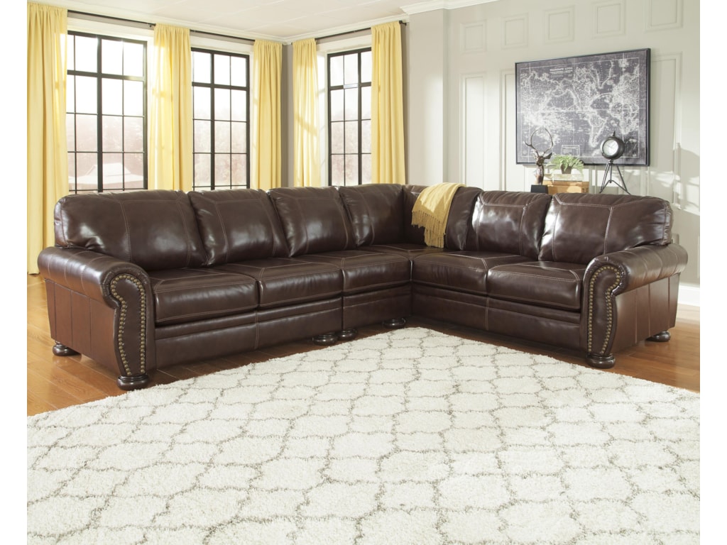 Francesco 3 Piece Leather Match Sectional With Rolled Arms Nailhead Signature Design By Ashley Francesco3 Piece Sectional