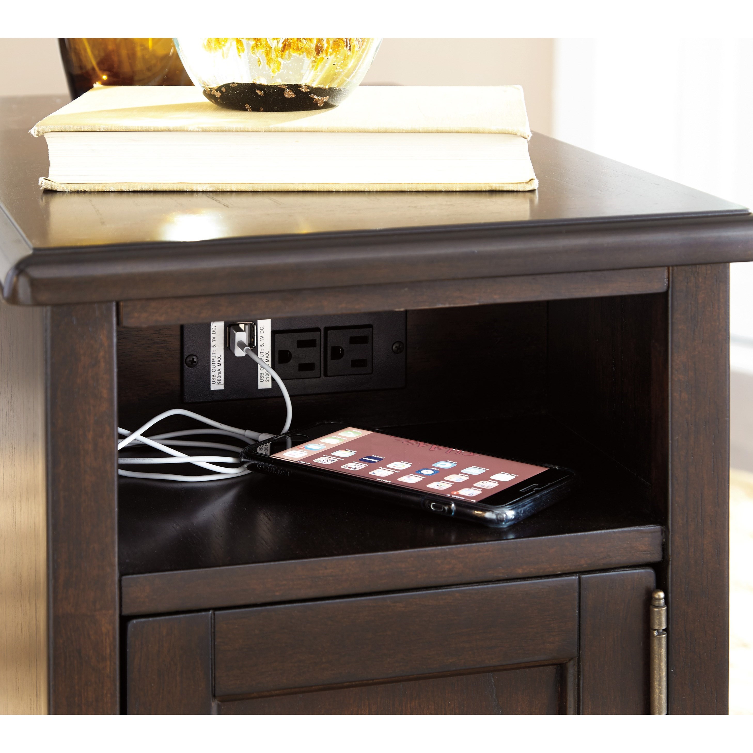 Barilanni Chair Side End Table With Power Outlets Usb Charging By Ashley Signature Design At Dunk Bright Furniture
