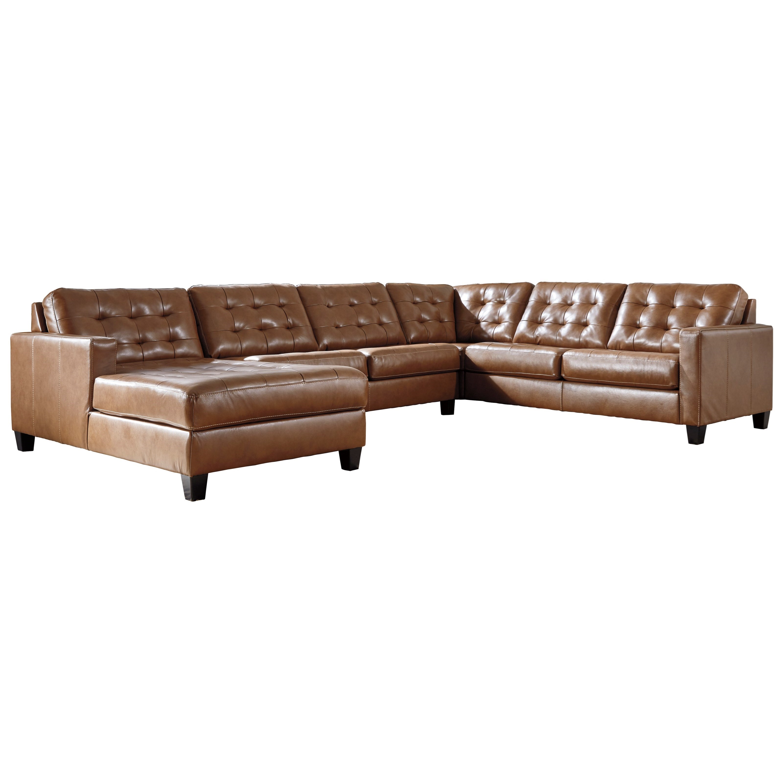 Signature Design By Ashley Baskove Leather Match 4 Piece Sectional With Chaise And Tufting Northeast Factory Direct Sectional Sofas