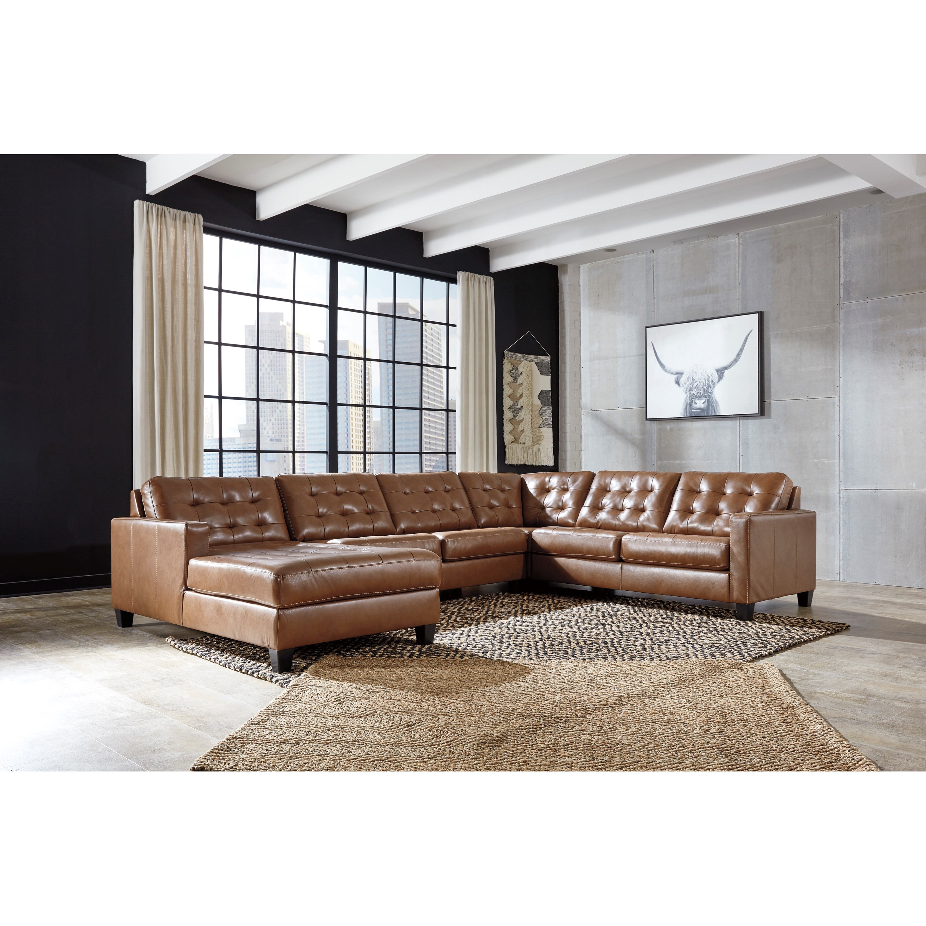 Signature Design By Ashley Baskove Leather Match 4 Piece Sectional With Chaise And Tufting Royal Furniture Sectional Sofas