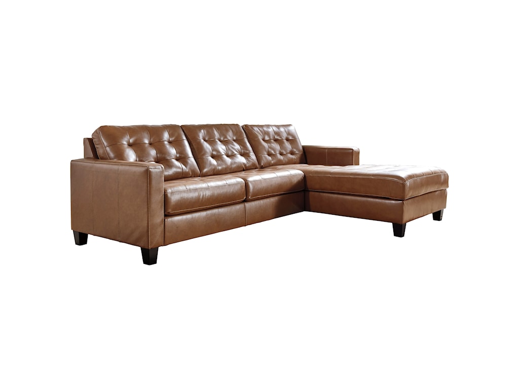 Signature Design By Ashley Baskove Leather Match 2 Piece Sectional With Chaise And Tufting Royal Furniture Sectional Sofas