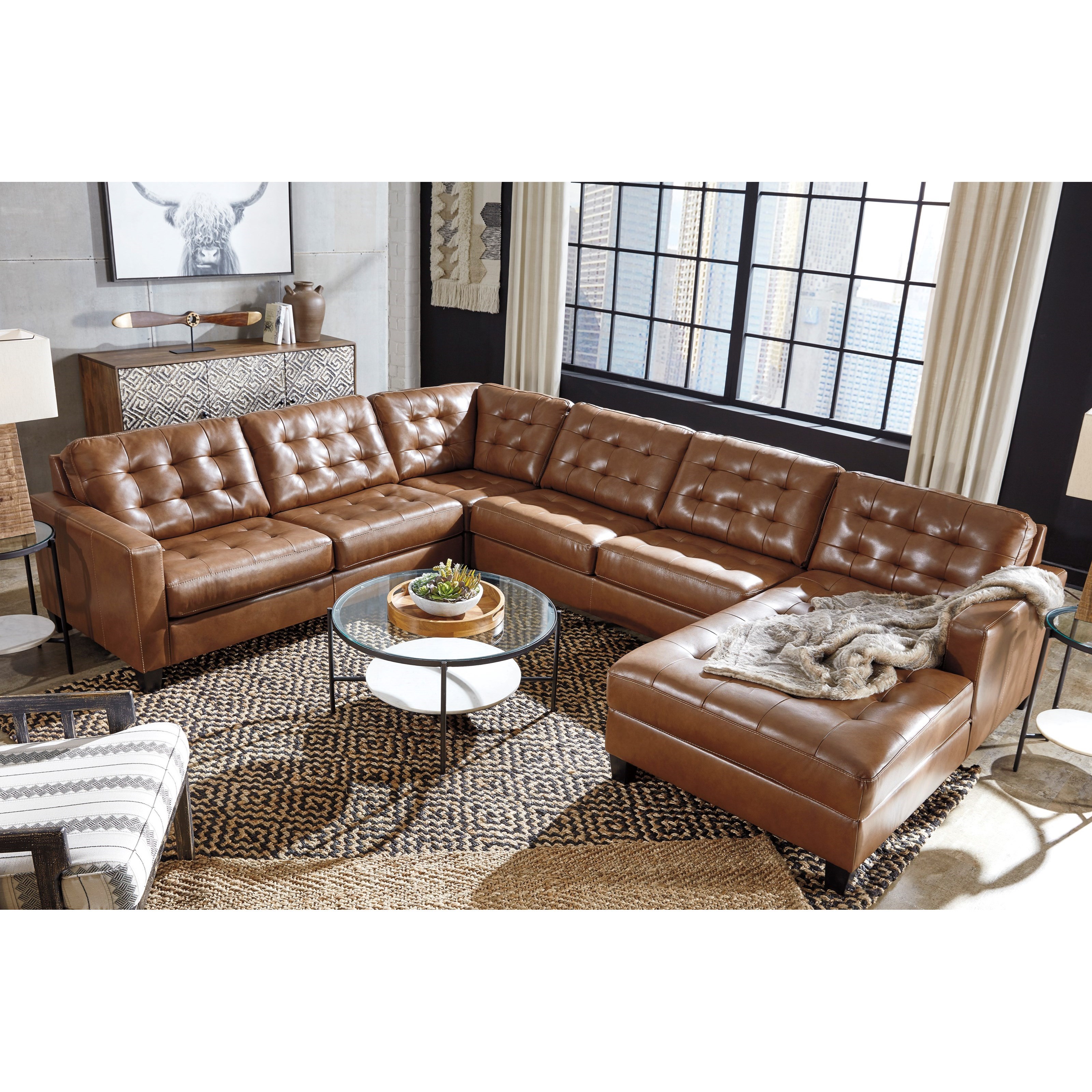 Signature Design By Ashley Baskove 1110255 34 77 17 Leather Match 4 Piece Sectional With Chaise And Tufting Northeast Factory Direct Sectional Sofas Clean lines and tufted styling that is hard to miss. baskove 4 piece sectional