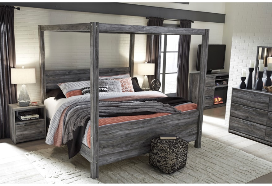 Signature Design By Ashley Baystorm King Canopy Bed In Gray Finish Ashley Baystorm King Canopy Bed