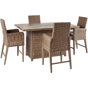 Signature Beachcroft 5 Piece Outdoor Bar Fire Pit Table Set Walker S Furniture Outdoor Pub Dining Sets