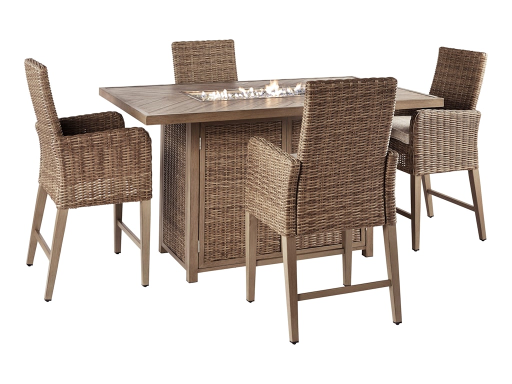 Signature Design By Ashley Beachcroft 5 Piece Outdoor Bar Fire Pit