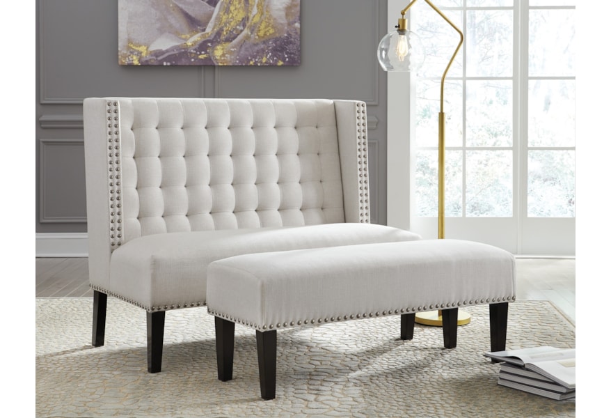 Signature Design By Ashley Beauland Oatmeal Fabric Settee And