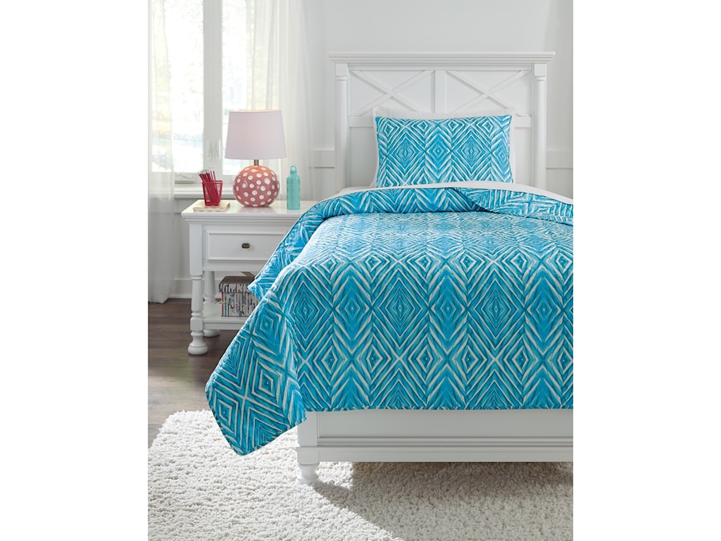 Ashley Signature Design Bedding Sets Twin Jolana Turquoise Quilt