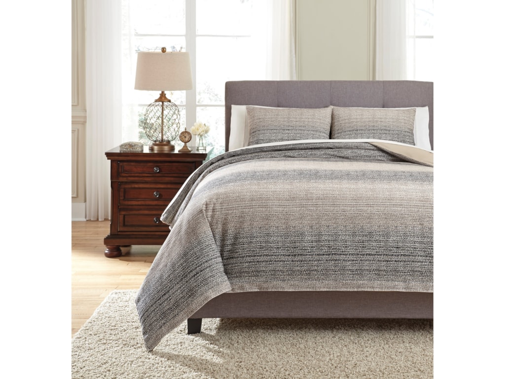 Signature Design By Ashley Bedding Sets King Arturo Natural Charcoal Duvet Cover Set Wayside Furniture Bedding Sets