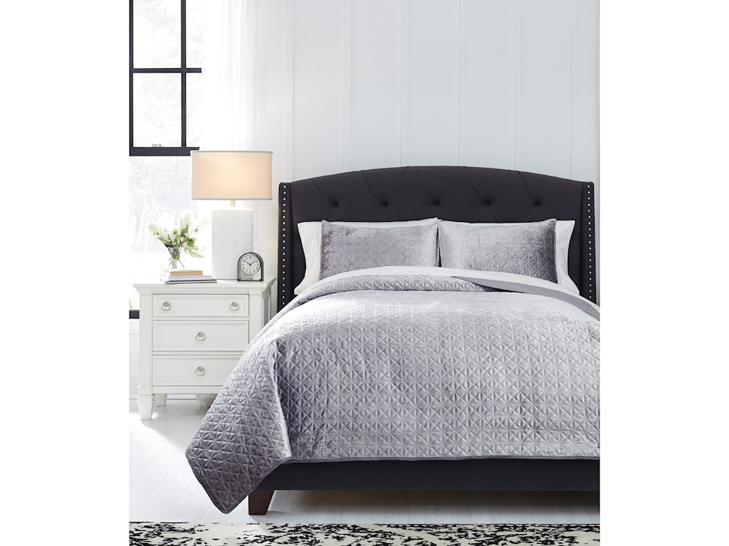 Signature Design By Ashley Bedding Sets Queen Maryam Gray Coverlet