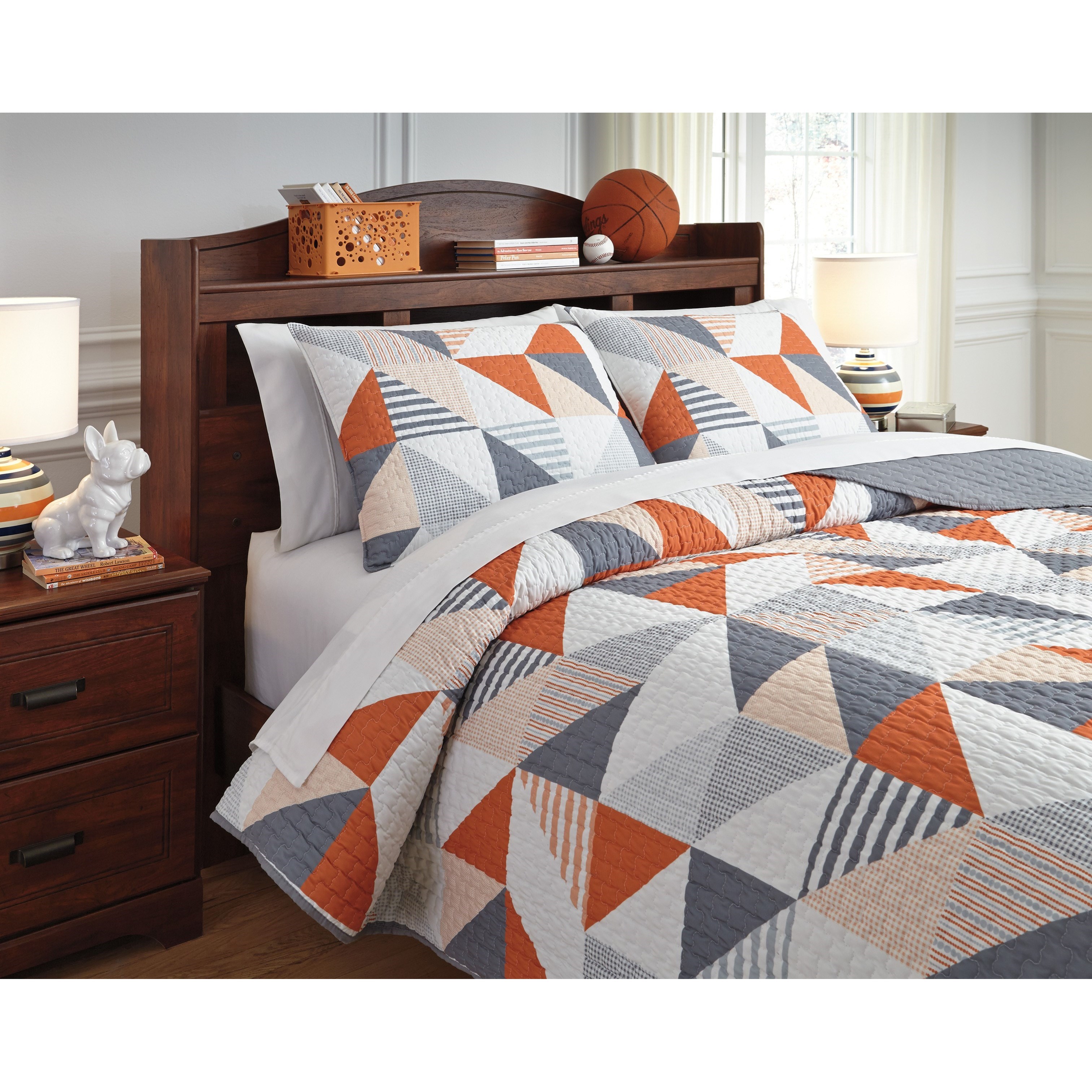 Signature Design By Ashley Bedding Sets Full Layne Gray Orange Coverlet Set Wayside Furniture Bedding Sets