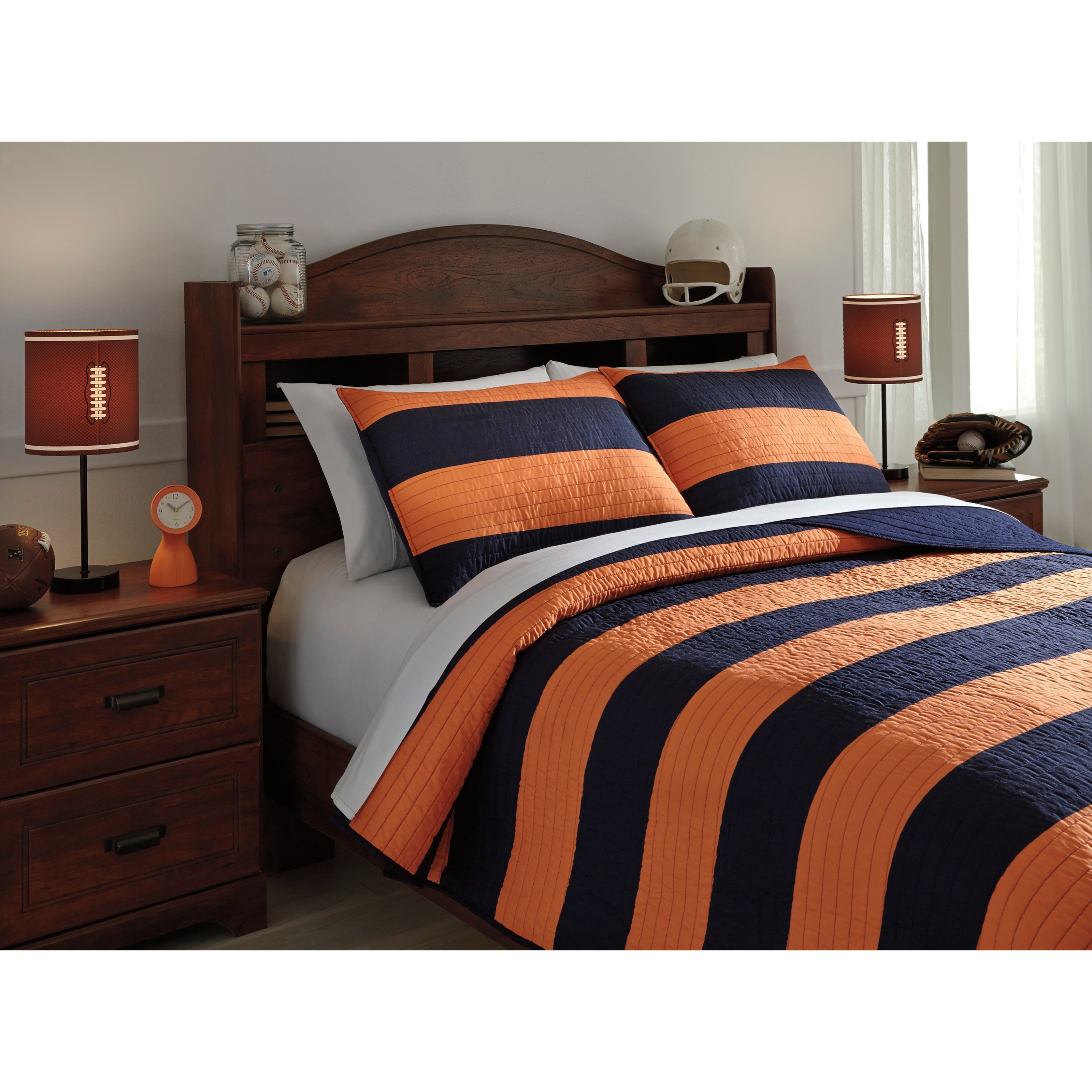Benchcraft Bedding Sets Full Nixon Navy Orange Coverlet Set