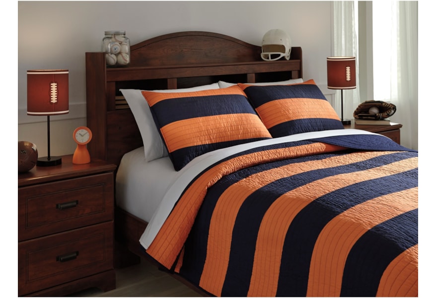 Benchcraft Bedding Sets Full Nixon Navy Orange Coverlet Set