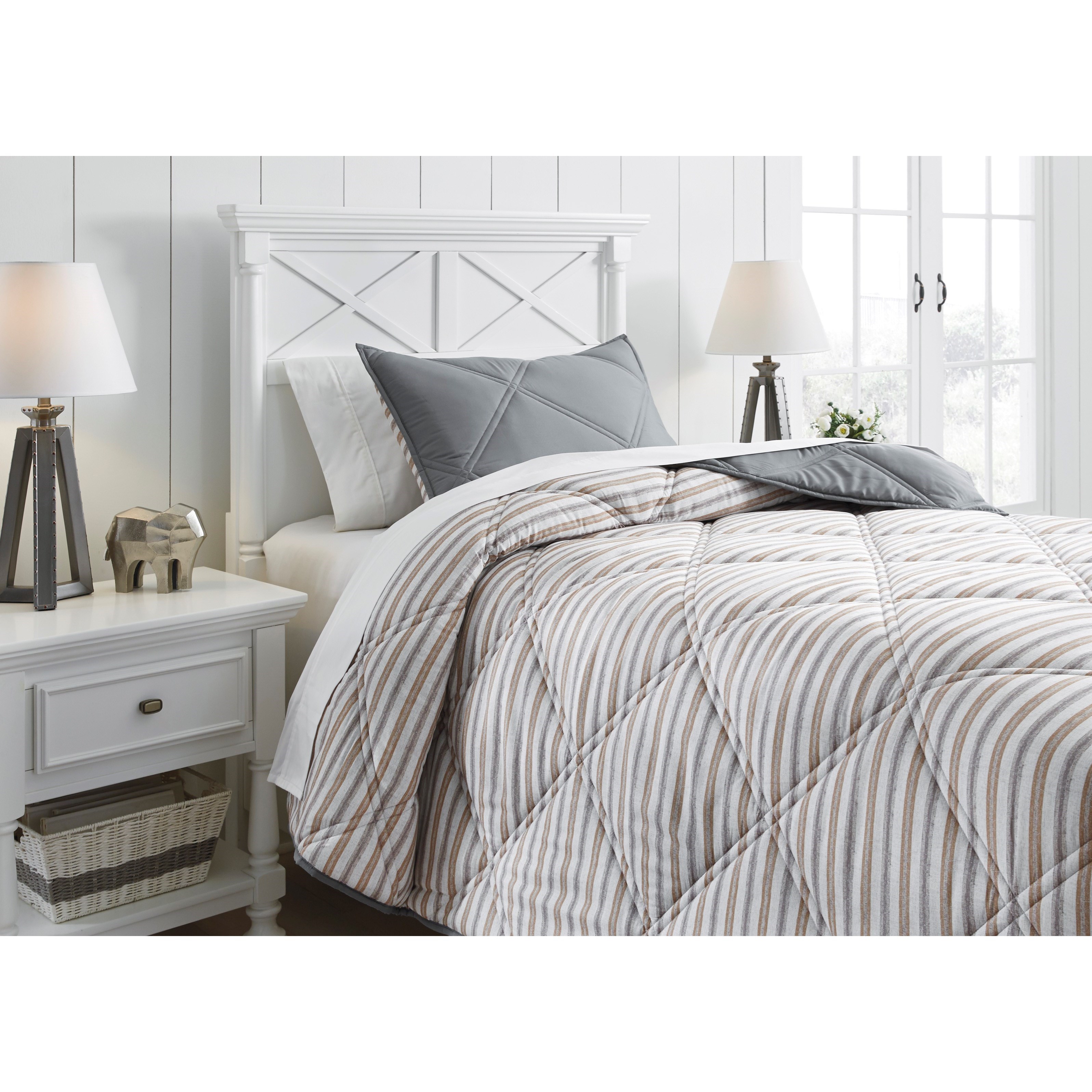 Signature Design By Ashley Bedding Sets Ashl Q425001t Twin Rhey Tan Brown Gray Reversible Comforter Set Household Furniture Bedding Sets