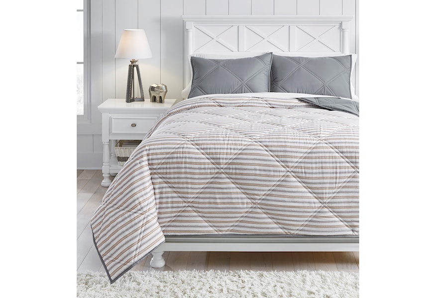 Signature Design By Ashley Bedding Sets Full Rhey Tan Brown Gray Reversible Comforter Set Standard Furniture Bedding Sets