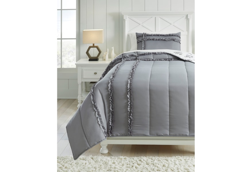 Signature Design By Ashley Bedding Sets Q426001t Twin Meghdad Gray White Reversible Comforter Set Furniture And Appliancemart Bedding Sets