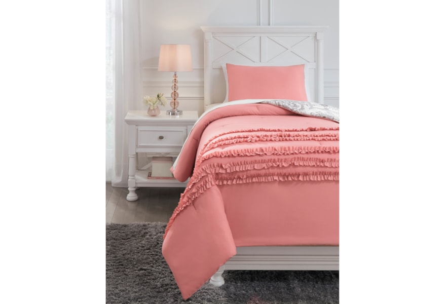 Signature Design By Ashley Bedding Sets Q702001t Twin Avaleigh Pink White Gray Reversible Comforter Set Furniture And Appliancemart Bedding Sets