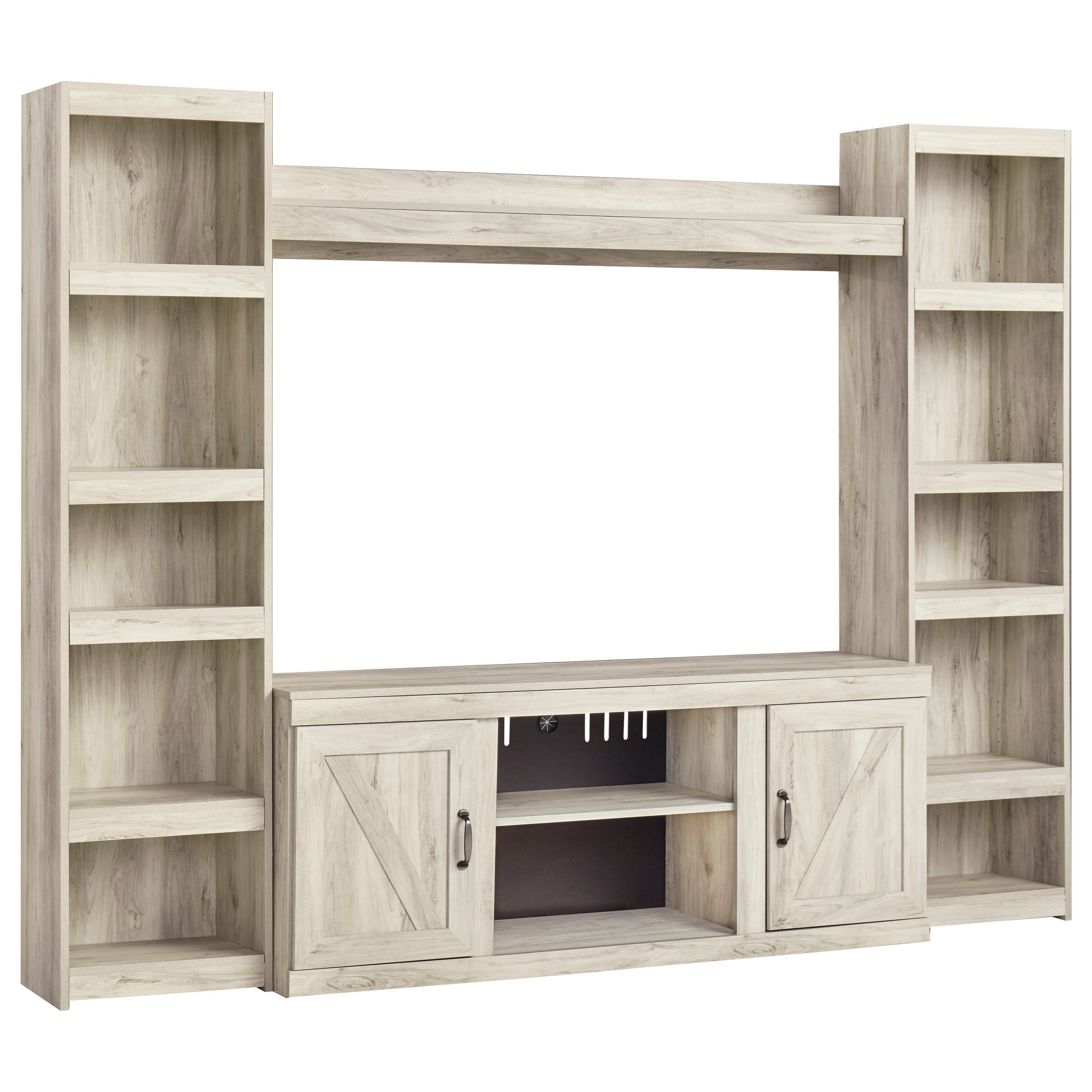 Signature Design By Ashley Bellaby Ew0331 168 2x124 127 Farmhouse Tv Stand With 2 Piers And Bridge Pilgrim Furniture City Wall Unit With a sturdy post leg design, the tv stand provides multiple storage areas and adjustable shelves for a light, airy look that works well in any room. bellaby tv stand with 2 piers and bridge