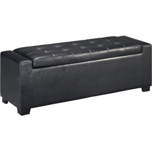 Ashley Signature Design Benches B010 209 Upholstered Storage Bench In Black Faux Leather With Tufted Top Dunk Bright Furniture Upholstered Benches