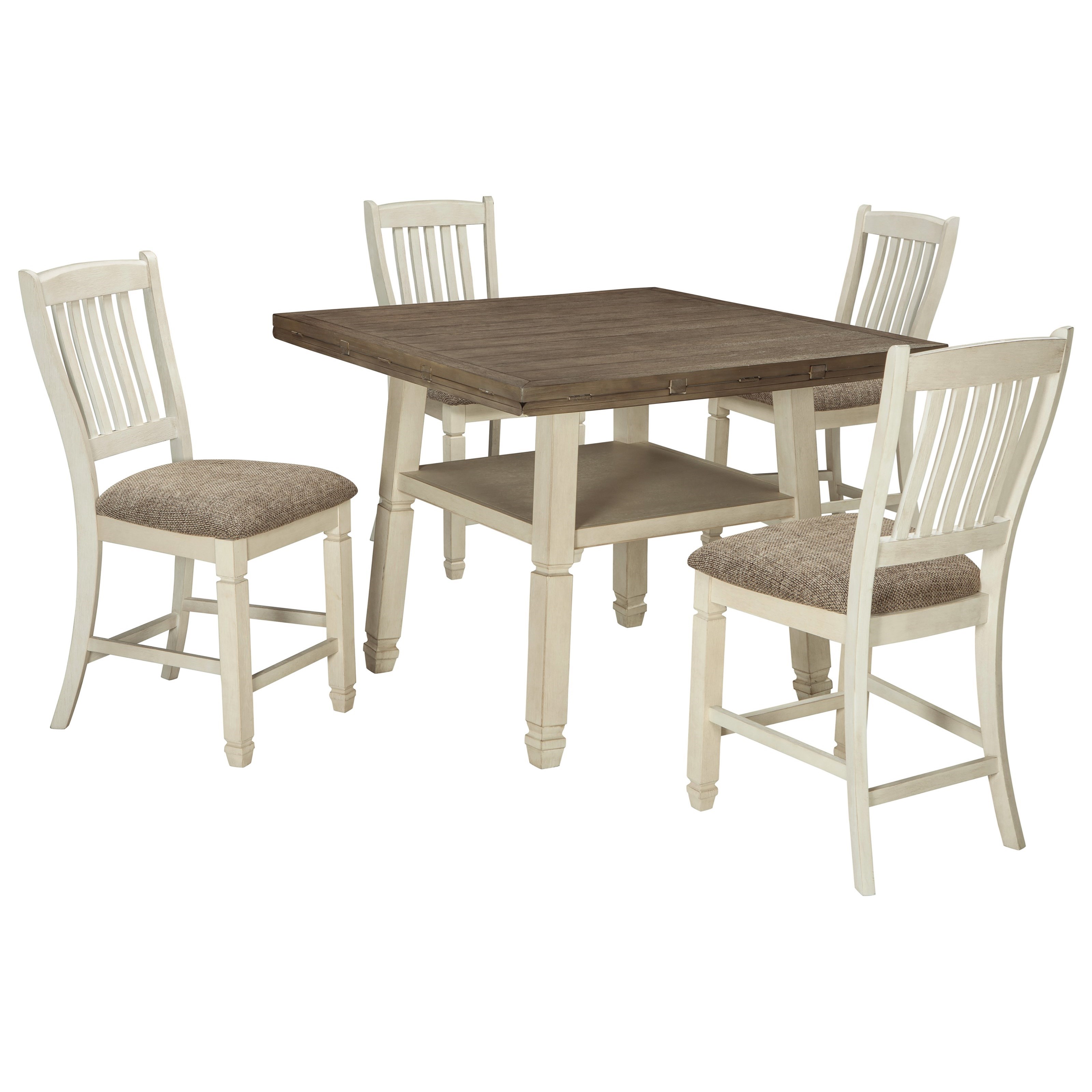 Ashley Bolanburg Relaxed Vintage 5 Piece Square Round Drop Leaf Counter Table Set Morris Home Pub Table And Stool Sets