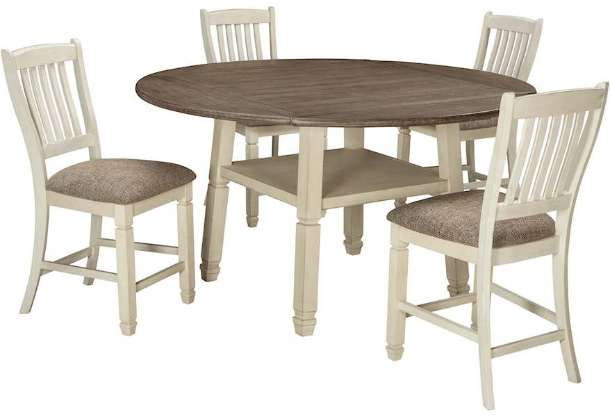Signature Design By Ashley Bolanburg Relaxed Vintage 7-Piece Square/Round Drop Leaf Counter Table Set | Wayside Furniture | Pub Table And Stool Sets