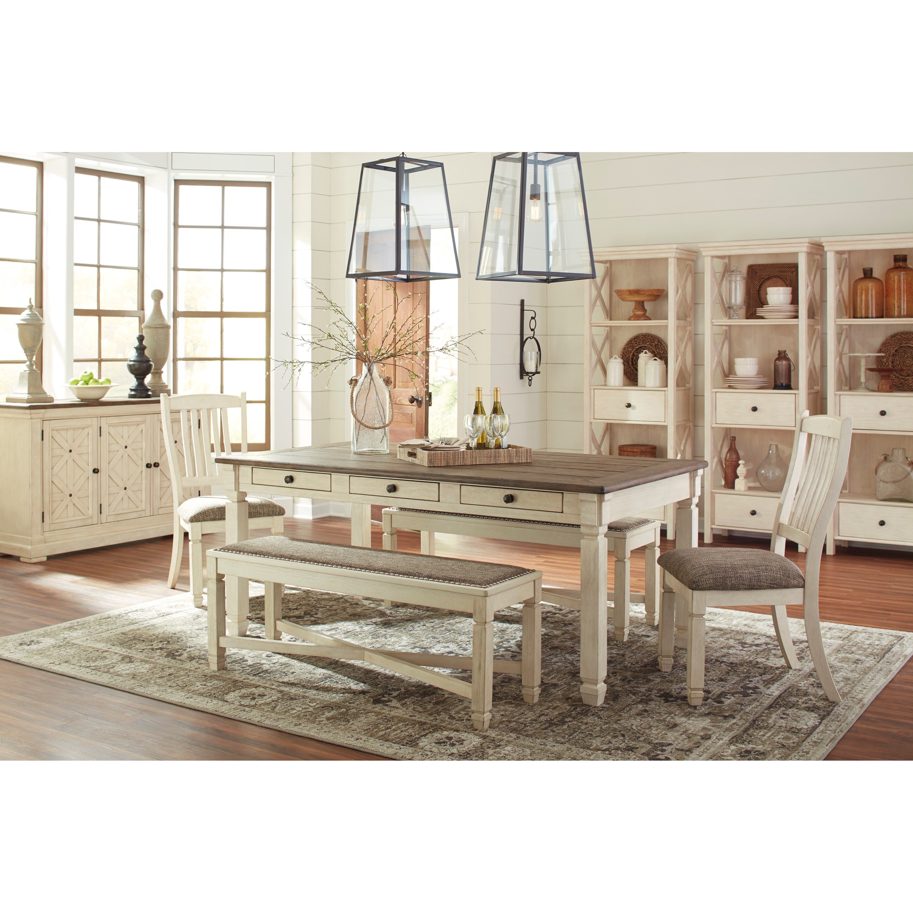 Signature Design By Ashley Bolanburg 5 Piece Dining Set Homeworld Furniture Table Chair Set With Bench