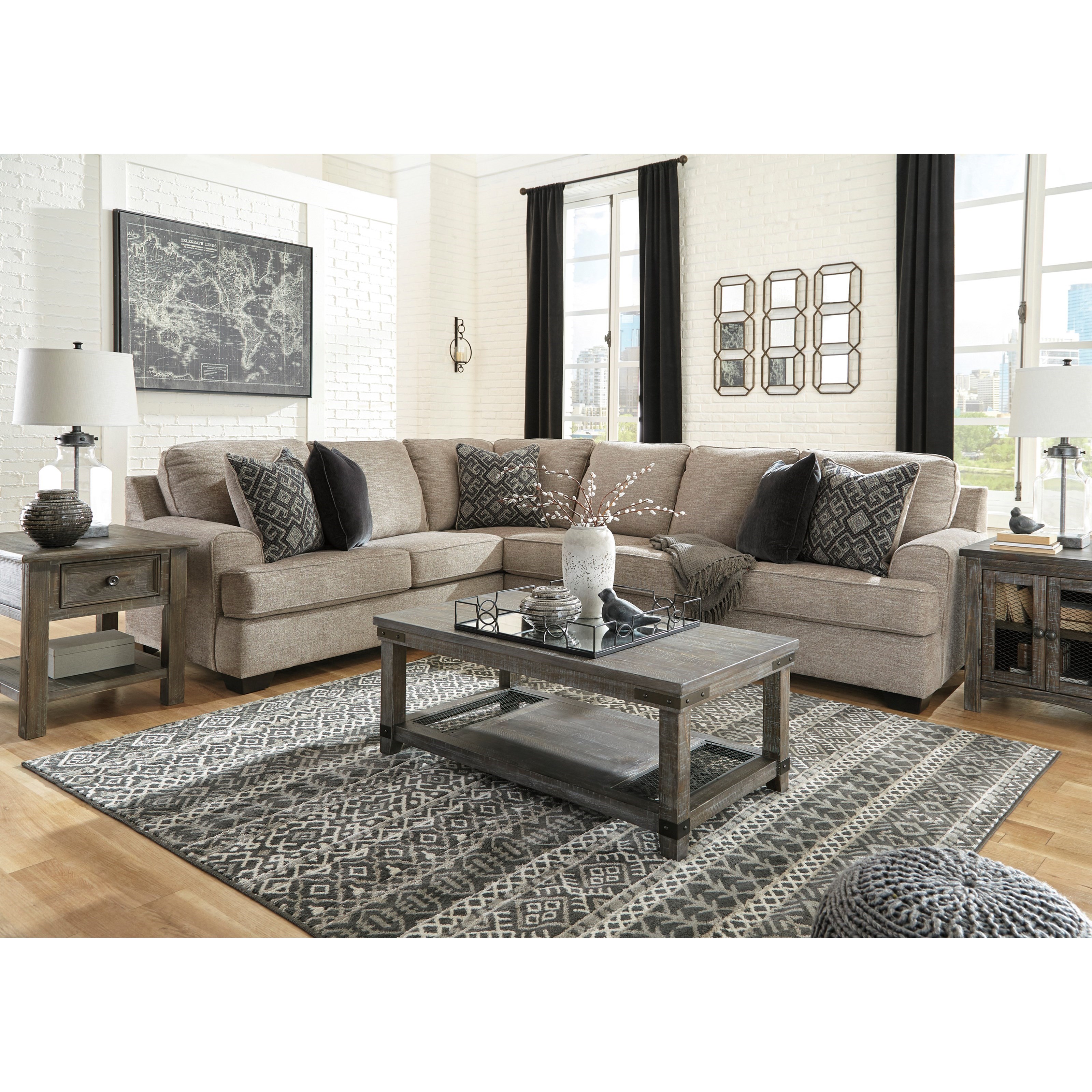 Signature Design By Ashley Bovarian 5610348 46 56 3 Piece Sectional With Track Arms Pilgrim Furniture City Sectional Sofas