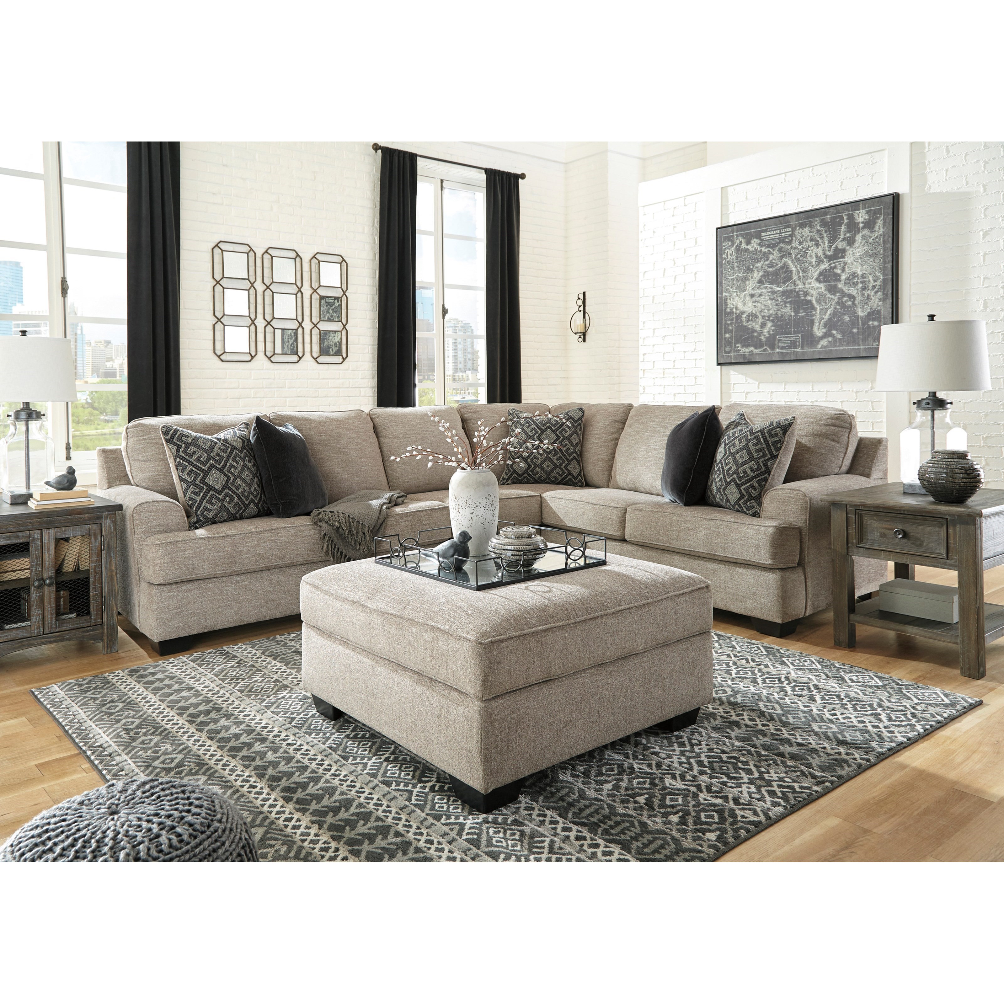 Signature Design By Ashley Bovarian 3 Piece Sectional With Track Arms Standard Furniture Sectional Sofas