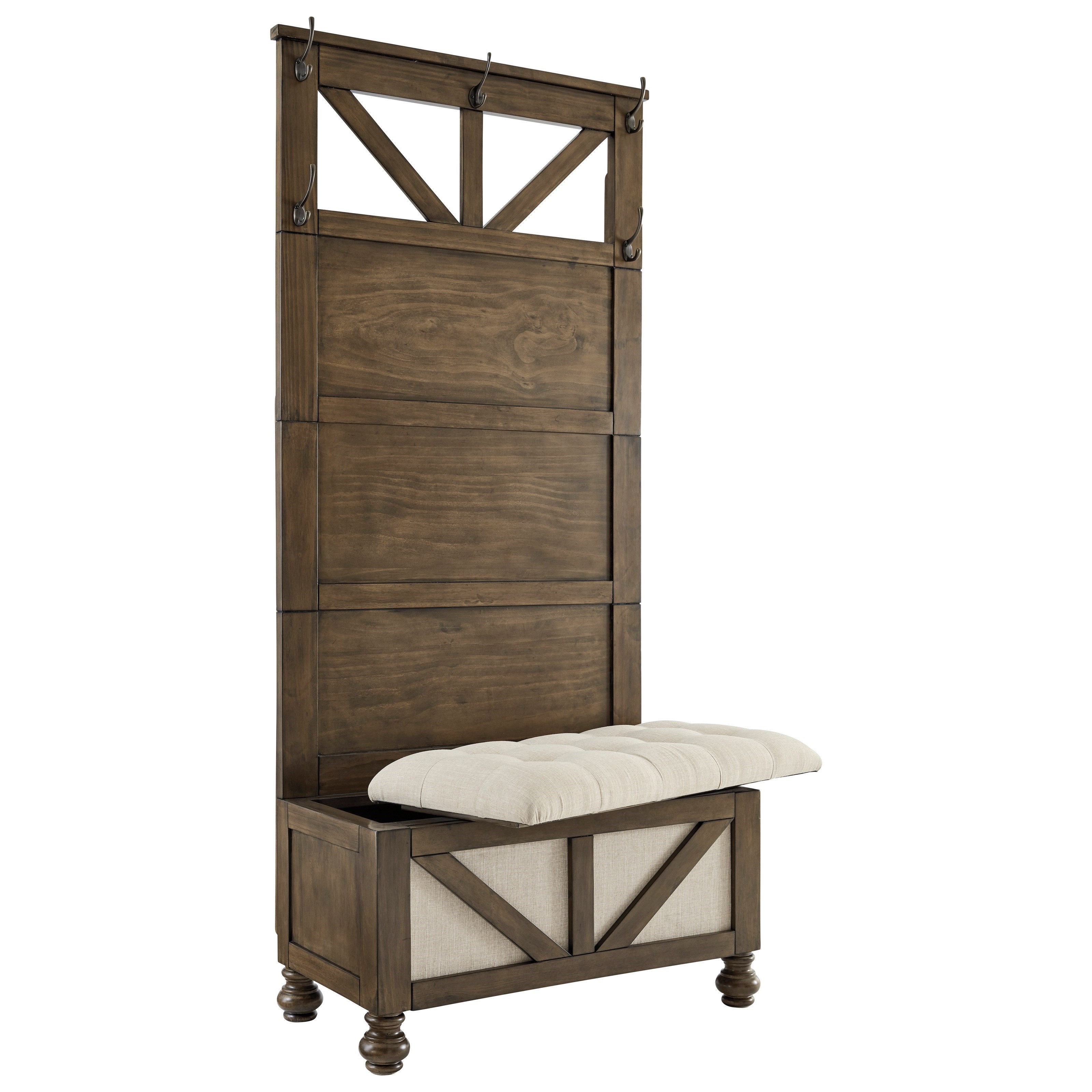 Signature Design By Ashley Brickwell A3000218 Farmhouse Hall Tree With Storage Bench Northeast Factory Direct Hall Trees Coat Racks