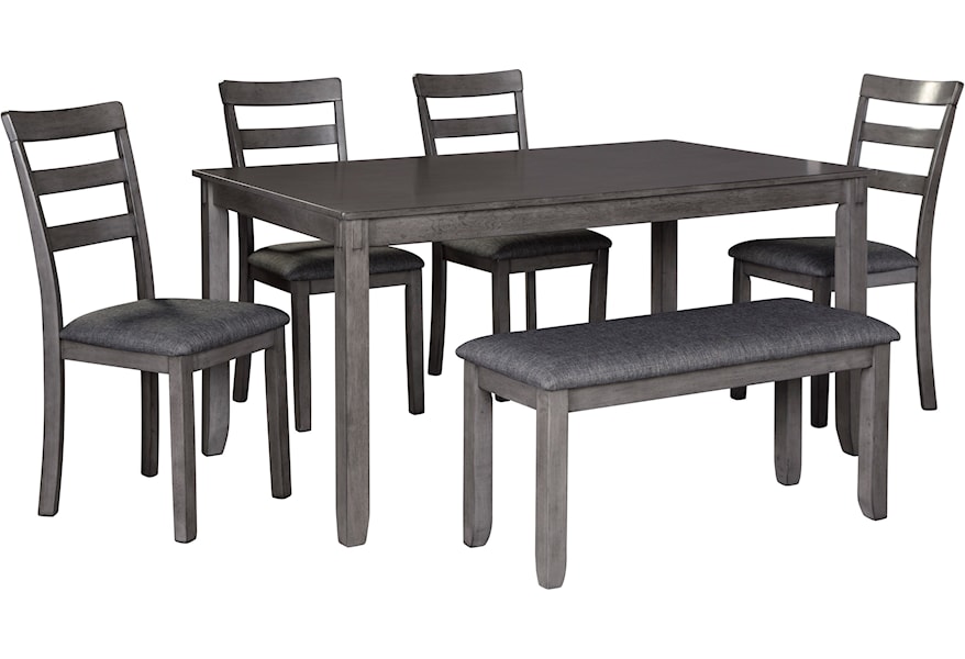 Signature Design By Ashley Bridson D383 325 6 Piece Rectangular Dining Room Table Set Furniture And Appliancemart Table Chair Set With Bench