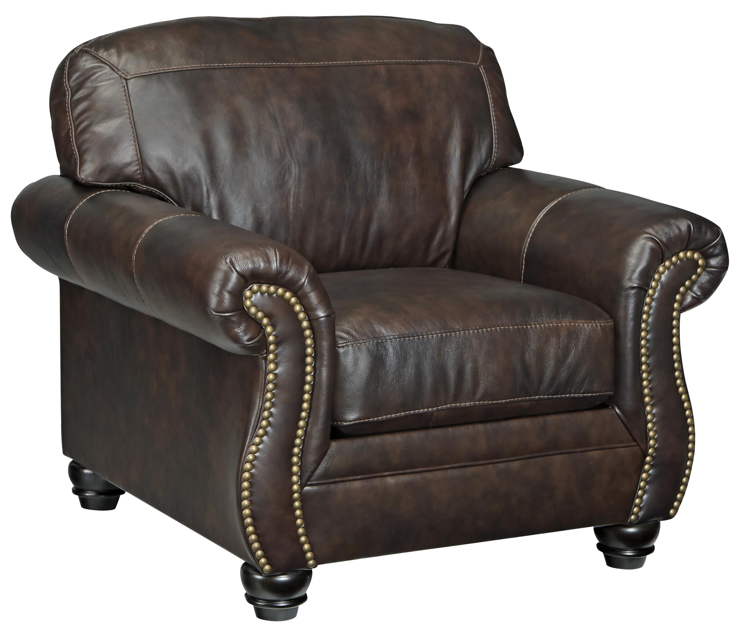 Bristan Traditional Leather Match Chair With Rolled Arms Nailhead Trim By Signature Design By Ashley At Miskelly Furniture